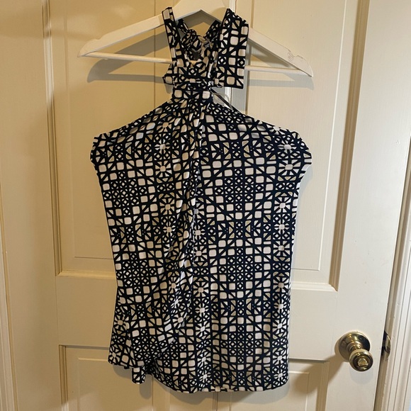 White House Black Market Tops - White House Black Market Black/White/Tan Halter Top LARGE NWT